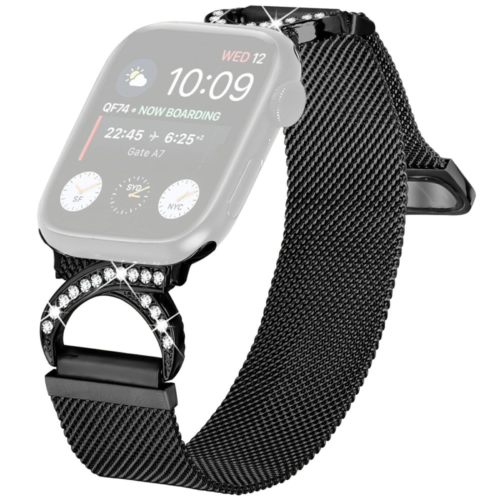 Watch Band Apple Watch Series 41mm - 40mm - 38mm Milanese Metal Strap Rhinestone Decor - Black#serie_1
