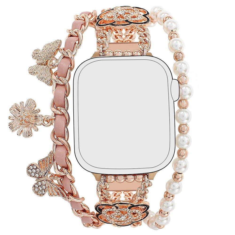 Zinc Alloy Bracelet Strap Apple Watch Series 41mm - 40mm - 38mm Flower Butterfly Watch Band - Pink#serie_1