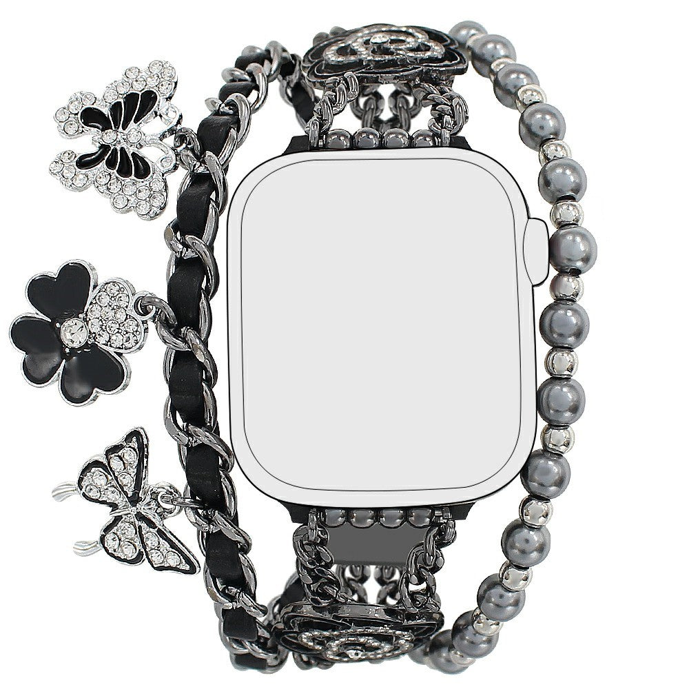 Zinc Alloy Bracelet Strap Apple Watch Series 41mm - 40mm - 38mm Flower Butterfly Watch Band - Black#serie_3