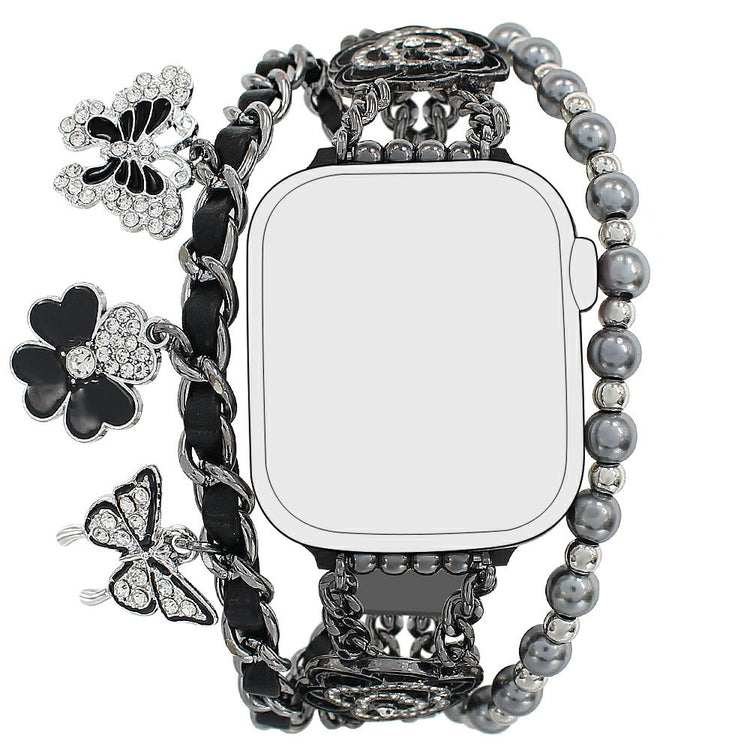 Zinc Alloy Bracelet Strap Apple Watch Series 41mm - 40mm - 38mm Flower Butterfly Watch Band - Black#serie_3