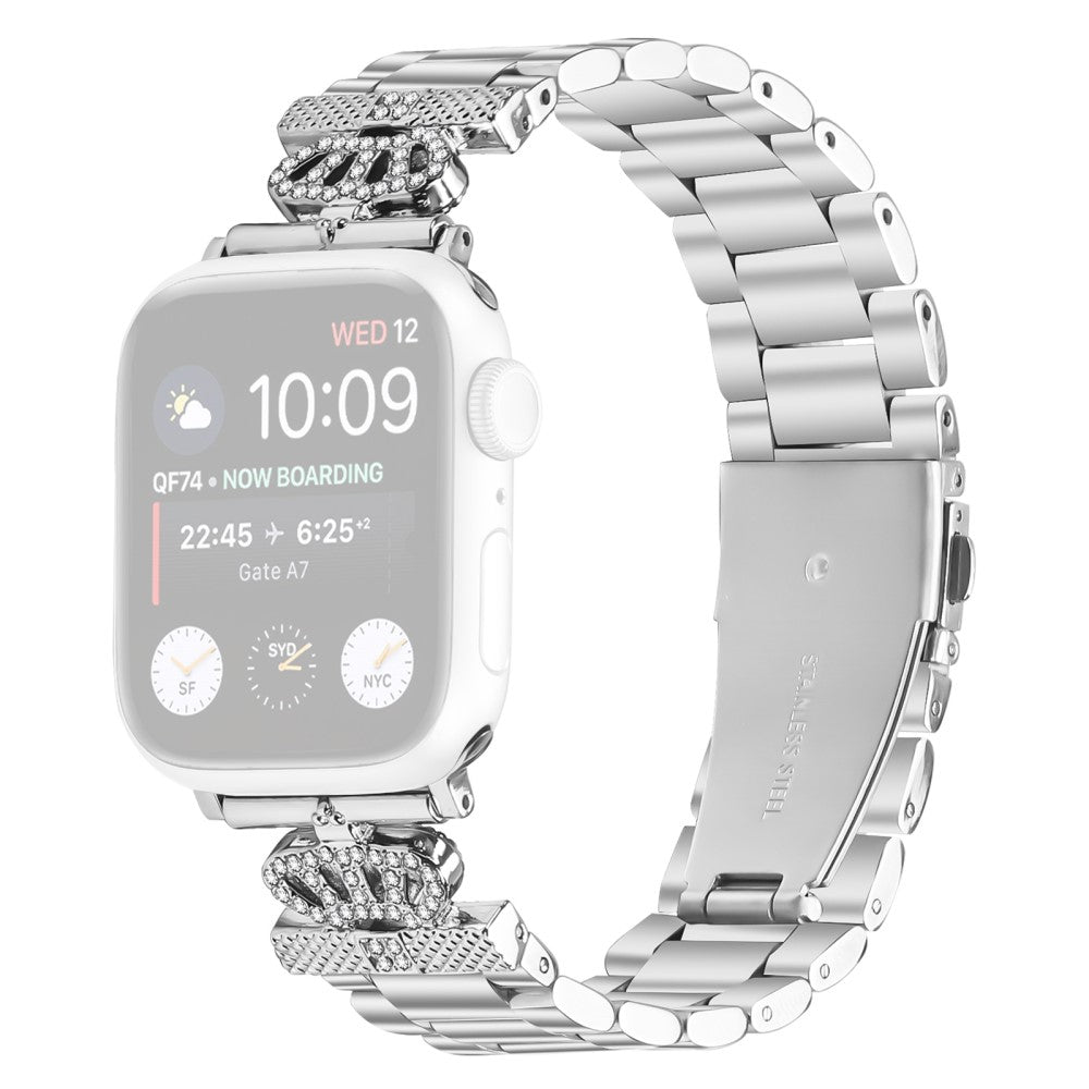 Stainless Steel Strap Apple Watch Series 41mm - 40mm - 38mm Crown Shape Rhinestone Decor Silver Watch Band#serie_1