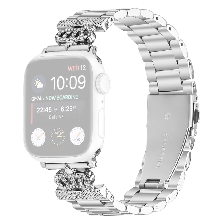 Stainless Steel Strap Apple Watch Series 41mm - 40mm - 38mm Crown Shape Rhinestone Decor Silver Watch Band#serie_1