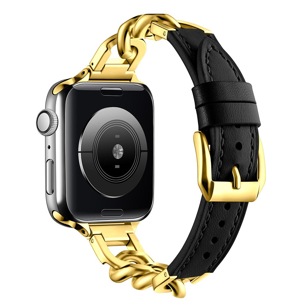 Watch Band Apple Watch Series 41mm - 40mm - 38mm Genuine Cow Leather Strap - Black + Gold#serie_1
