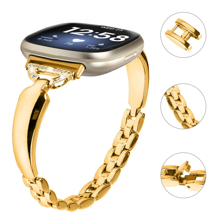 Metal Og Rhinsten Universal Rem passer til Fitbit Sense 1 / Fitbit Versa 3 - Guld#serie_2