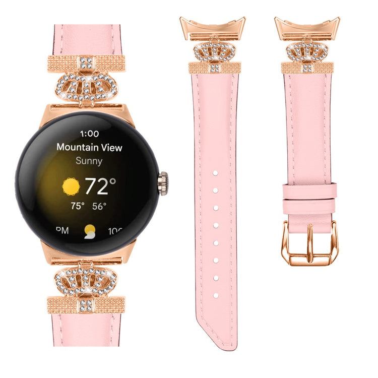 Ægte Læder Og Rhinsten Universal Rem passer til Google Pixel Watch 2 / Google Pixel Watch - Pink#serie_3