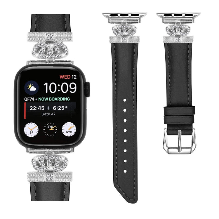 Smuk Kunstlæder Og Rhinsten Universal Rem passer til Apple Smartwatch - Sort#serie_1