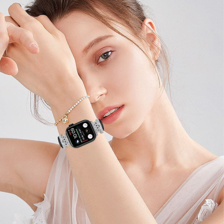 Smuk Kunstlæder Og Rhinsten Universal Rem passer til Apple Smartwatch - Sort#serie_1
