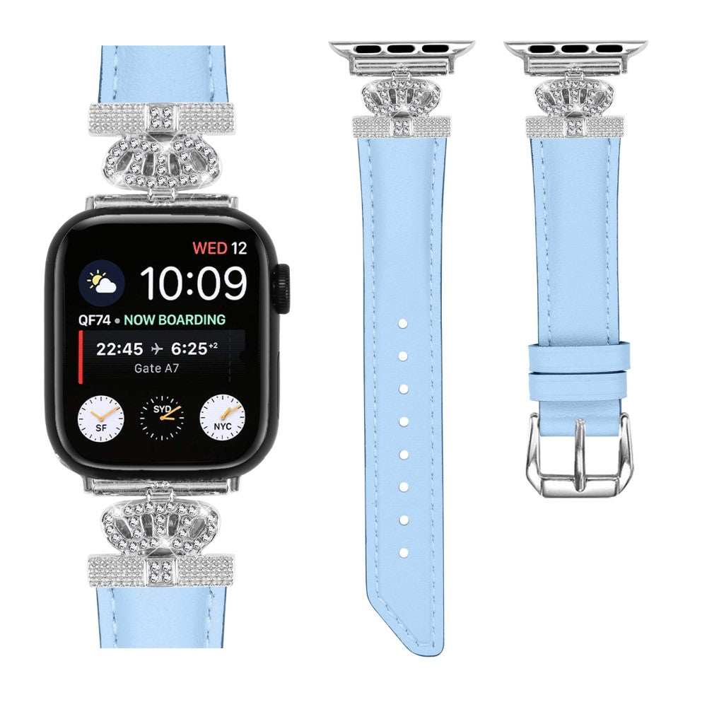 Smuk Kunstlæder Og Rhinsten Universal Rem passer til Apple Smartwatch - Blå#serie_4