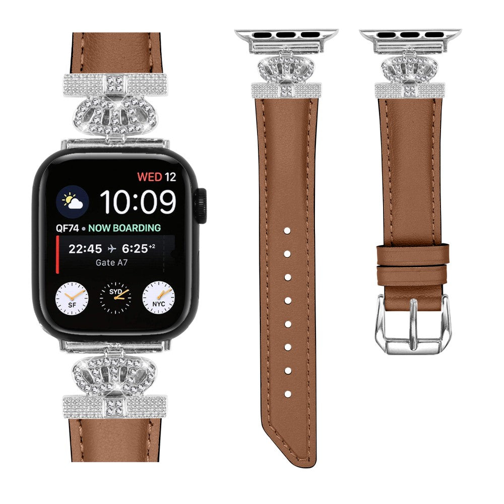 Smuk Kunstlæder Og Rhinsten Universal Rem passer til Apple Smartwatch - Brun#serie_6