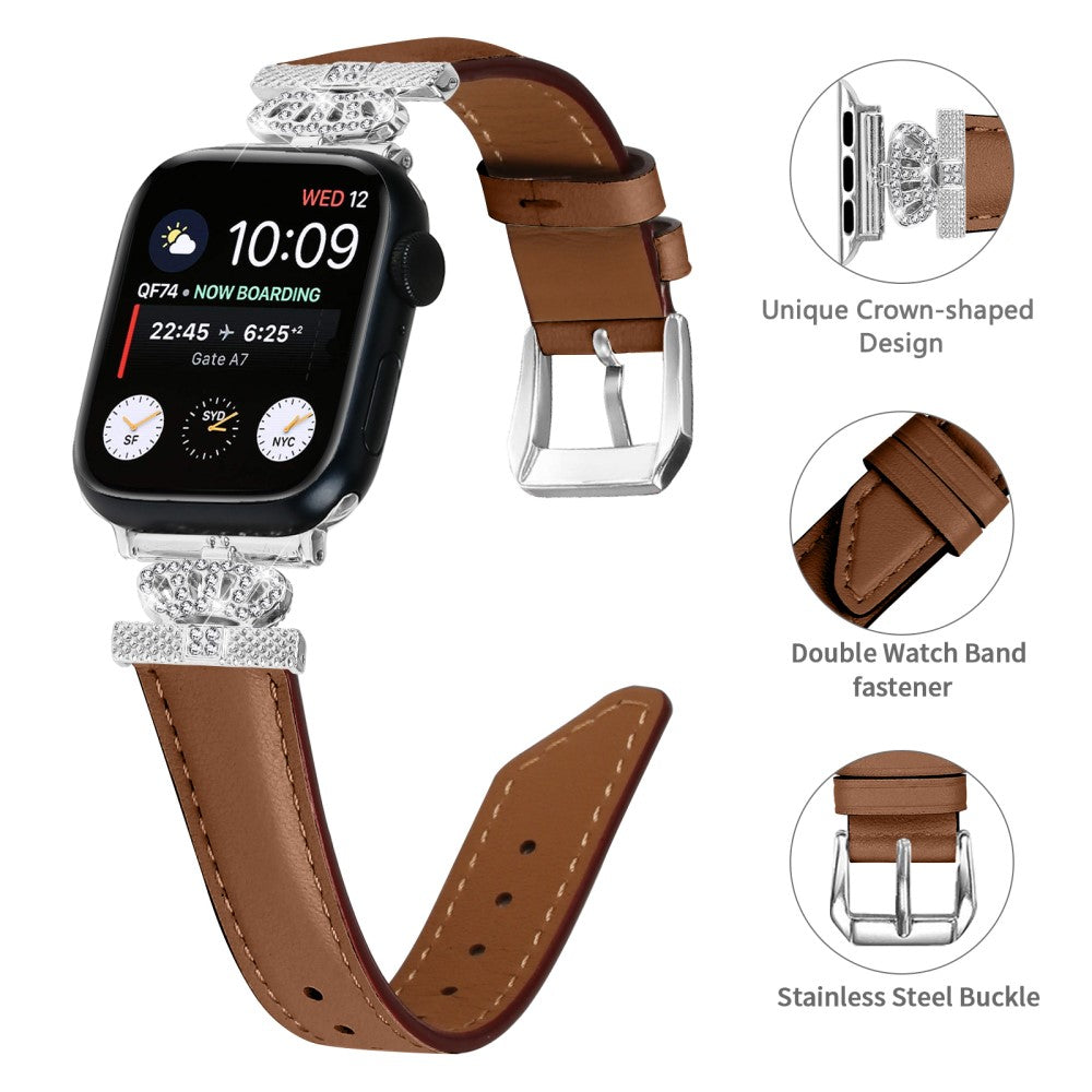 Smuk Kunstlæder Og Rhinsten Universal Rem passer til Apple Smartwatch - Brun#serie_6