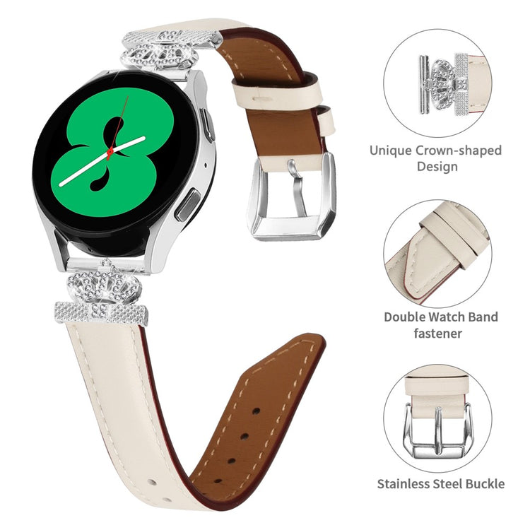 Fed Kunstlæder Og Rhinsten Universal Rem passer til Samsung Smartwatch - Hvid#serie_5