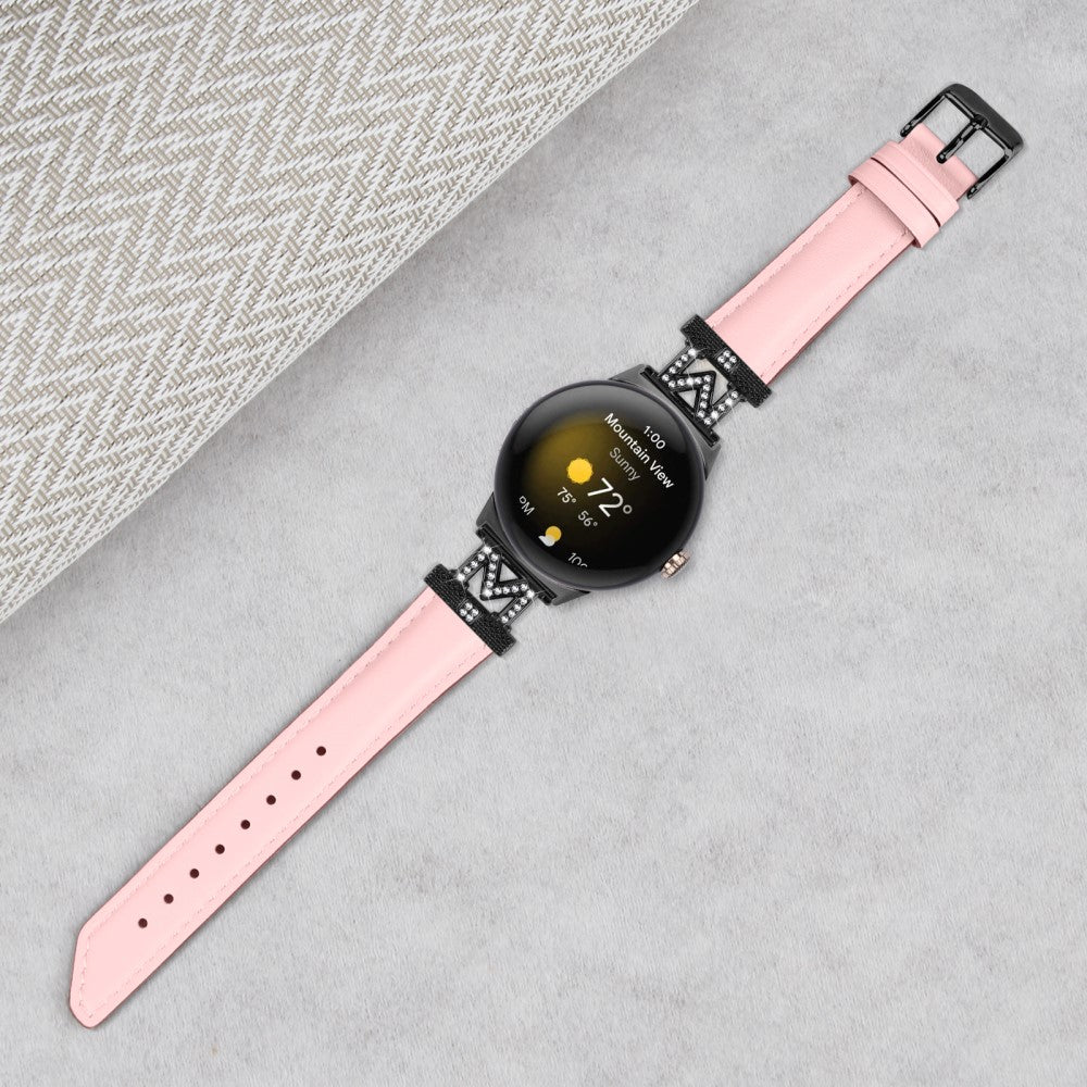 Ægte Læder Og Rhinsten Universal Rem passer til Google Pixel Watch 2 / Google Pixel Watch - Pink#serie_3