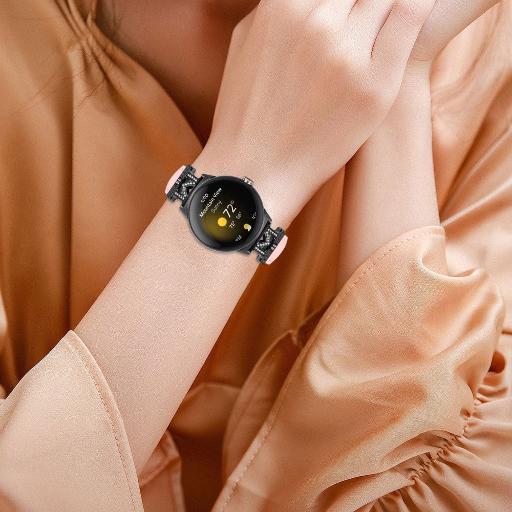 Ægte Læder Og Rhinsten Universal Rem passer til Google Pixel Watch 2 / Google Pixel Watch - Pink#serie_3