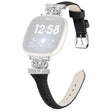 Fitbit Versa 3 / 4 / Sense / Sense 2 Silver Buckle Watch Band Crown Genuine Cowhide Leather Strap