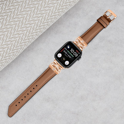Skøn Kunstlæder Og Rhinsten Universal Rem passer til Apple Smartwatch - Brun#serie_6