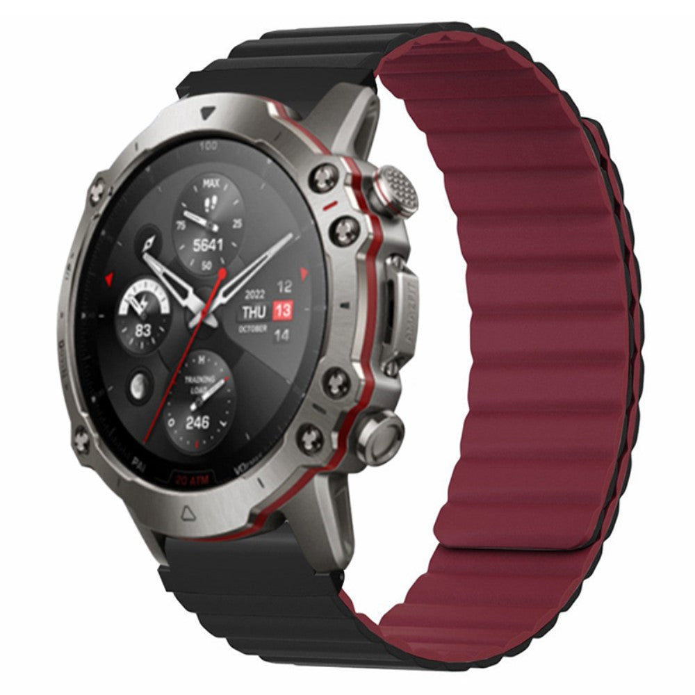 Huami Amazfit Falcon / Garmin Fenix 7 / 6 / 5 Magnetic Watch Band Flexible Replacement Strap with 22mm Bump Resistant Connector - Black+Wine Red#serie_2