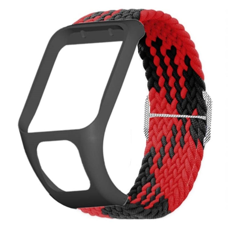 TomTom Runner 2 / 3 / Spark / Adventurer Watch Band Braided Adjustable Nylon Loop Strap with Case - Red+Black#serie_8