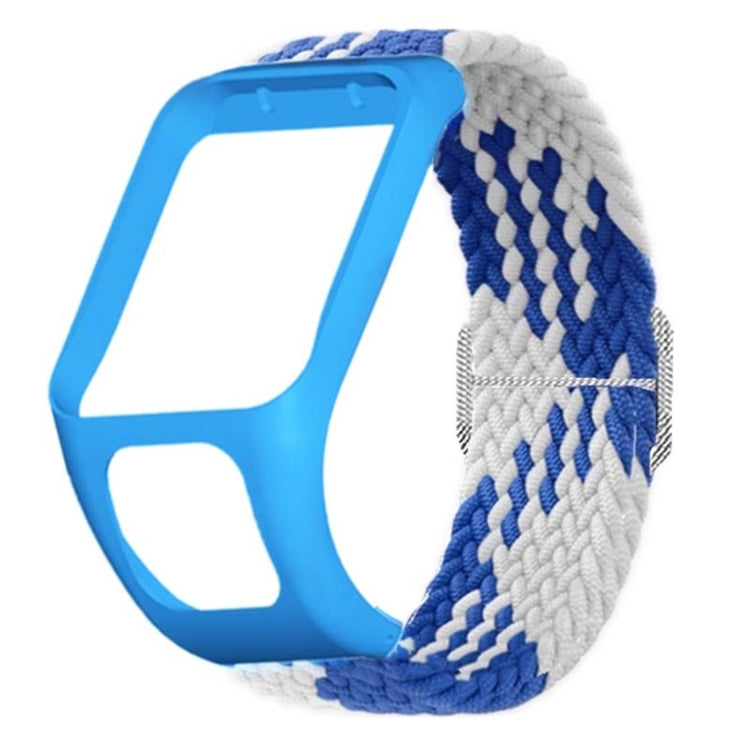 TomTom Runner 2 / 3 / Spark / Adventurer Watch Band Braided Adjustable Nylon Loop Strap with Case - Blue+White#serie_11