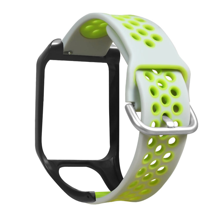 TomTom Runner 3 / 2 / Adventurer Flexible Watch Strap Dual Color Breathable Holes Wristband with Case - Grey+Green#serie_1