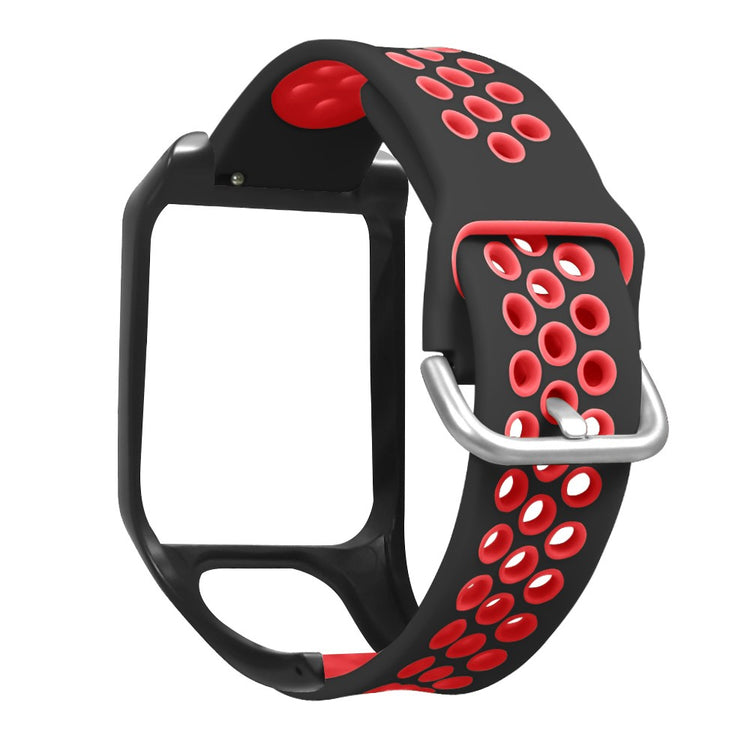 TomTom Runner 3 / 2 / Adventurer Flexible Watch Strap Dual Color Breathable Holes Wristband with Case - Black+Red#serie_6