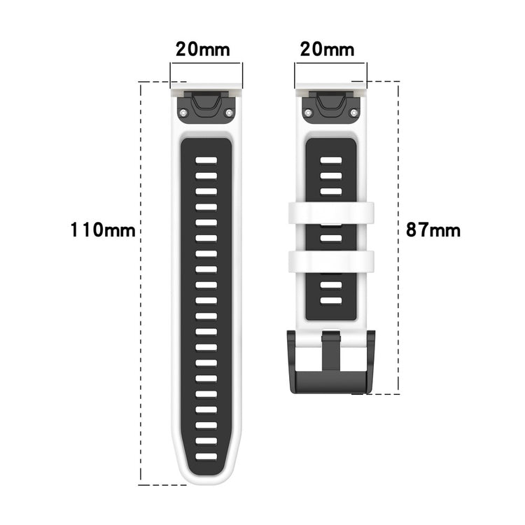 Garmin Fenix 7S / Fenix 7S Pro Watch Strap 20mm Silicone Sport Watchbands - White+Black#serie_1