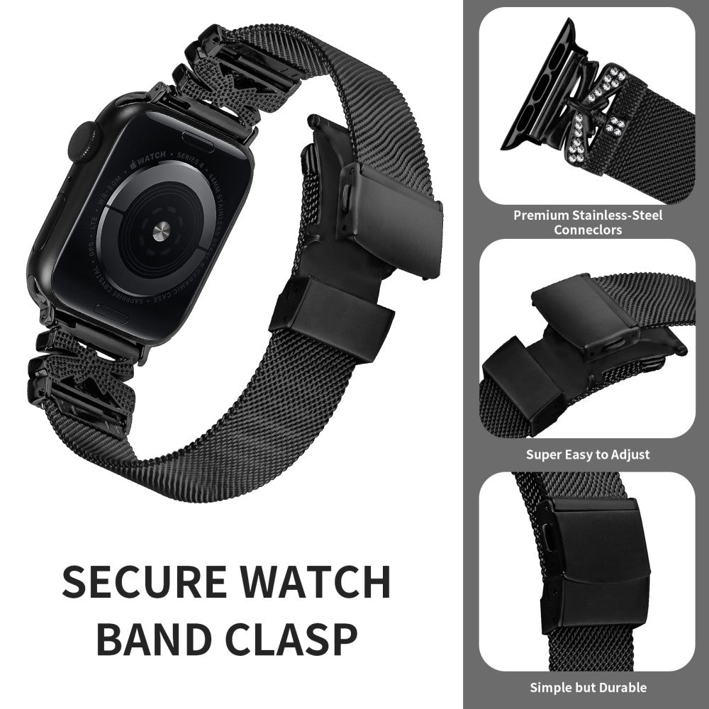 Cool Apple Smartwatch Metal And Rhinestone Universel Strap - Black#serie_356