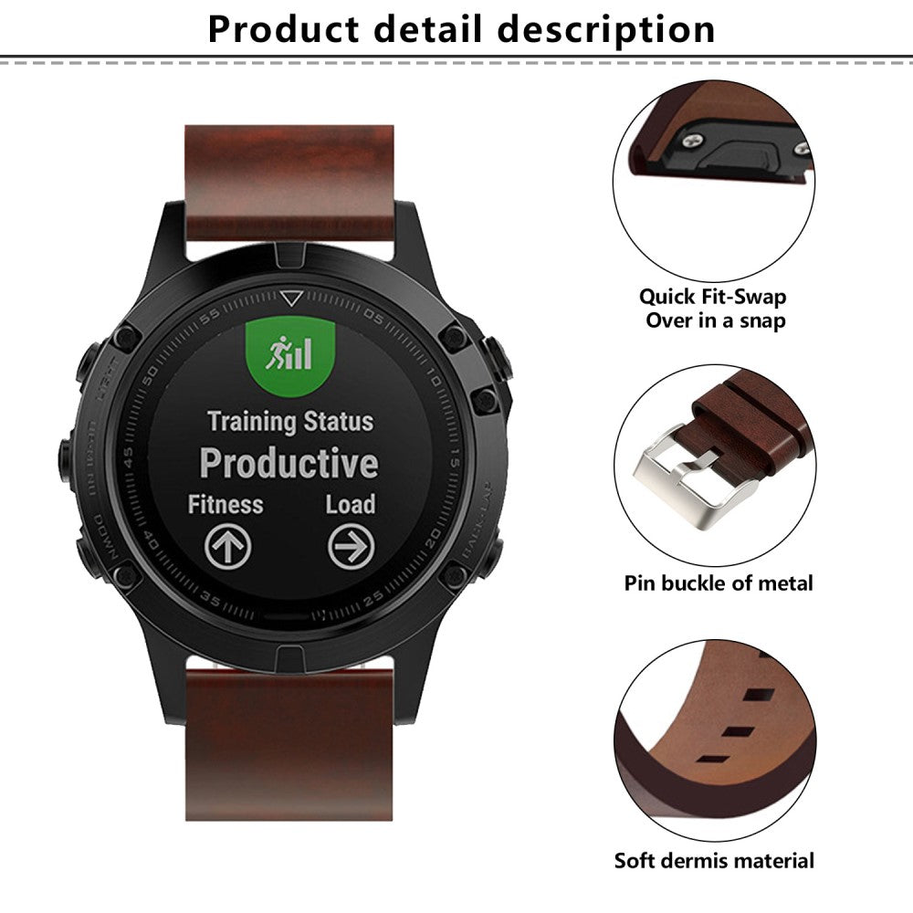 Exquisite Garmin Smartwatch Genuine Leather Universel Strap - Brown#serie_078