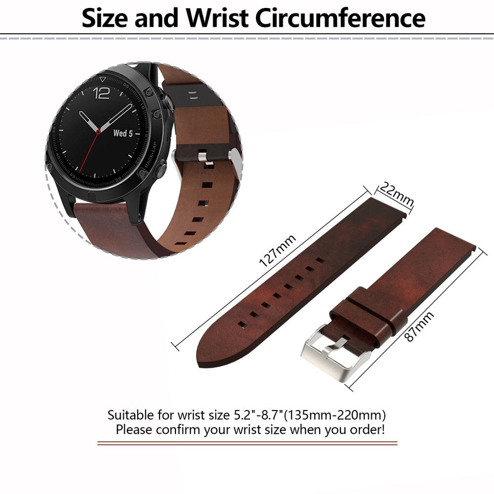 KALEBOL KLB-FGZP-001 For Garmin Fenix 7 / 7 Pro Retro Watch Band QuickFit 22mm Genuine Cow Leather Wrist Strap - Brown#serie_078