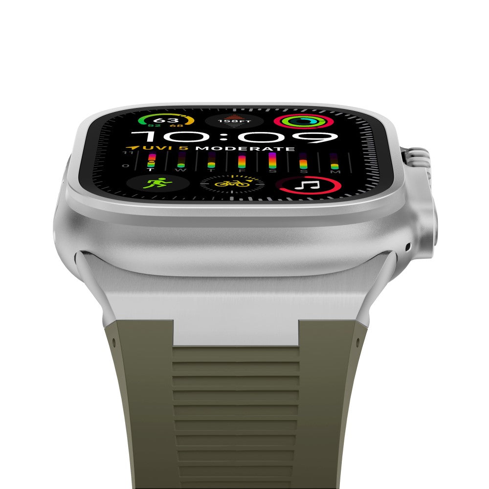 For Apple Watch Series 9 8 7 41mm  /  6 5 4 SE (2022) SE (2023) SE 40mm  /  3 2 1 38mm Soft Silicone Watch Bracelet - Silver+Green#serie_14