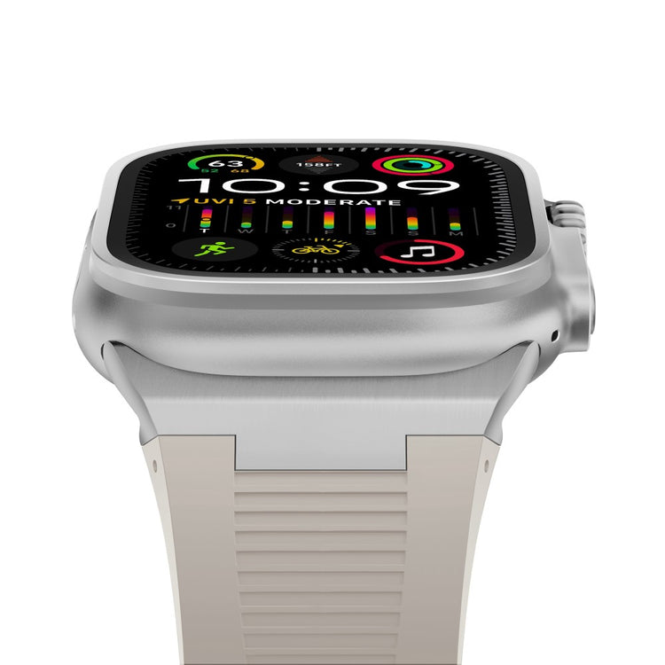 For Apple Watch Series 9 8 7 41mm  /  6 5 4 SE (2022) SE (2023) SE 40mm  /  3 2 1 38mm Soft Silicone Watch Bracelet - Starlight+Silver Buckle#serie_15