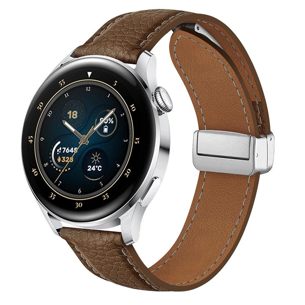 For Samsung Galaxy Watch3 45mm / Huawei Watch GT 4 46mm Leather Strap 22mm Magnetic Watch Band - Grey Brown#serie_2