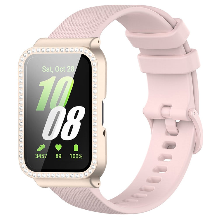 Samsung Galaxy Fit3 Silicone Strap with Rhinestone Decor Watch Case + Screen Protector - Pink Strap+Starlight Case#serie_6