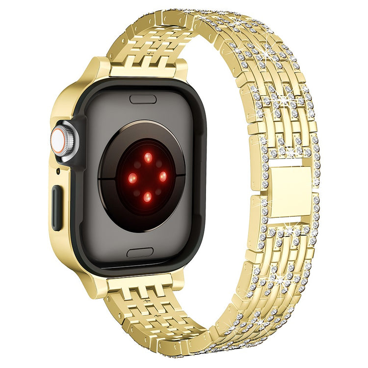 Apple Watch Series 9 / 8 / 7 45mm Rhinestone Decor Metal Watch band Integrated with Protective Case - Gold#serie_2