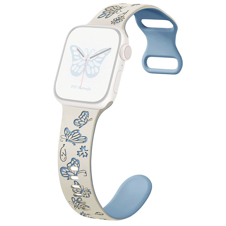 Apple Watch Series 9 8 7 41mm / 6 5 4 SE (2022) SE (2023) SE 40mm / 3 2 1 38mm Silicone Strap Dual Color Watchband  - Antique White+Blue#serie_4