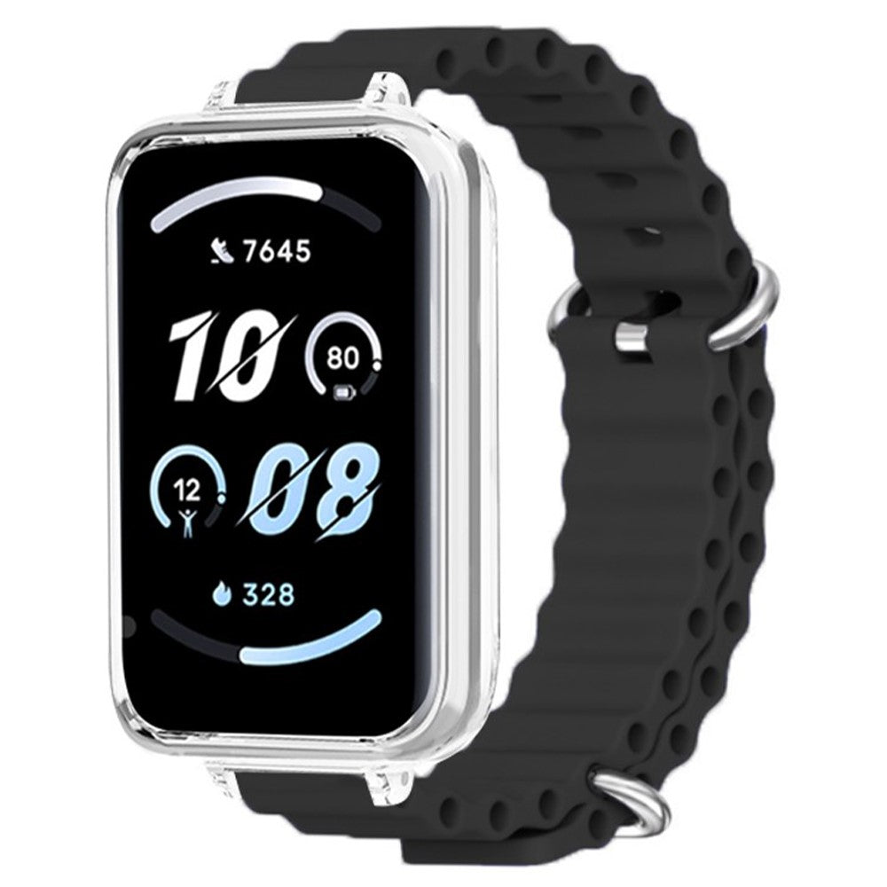 Honor band 9 Watch band Ocean Silicone Strap with Transparent Case - Black#serie_4