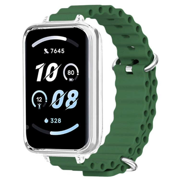 Honor band 9 Watch band Ocean Silicone Strap with Transparent Case - Army Green#serie_11