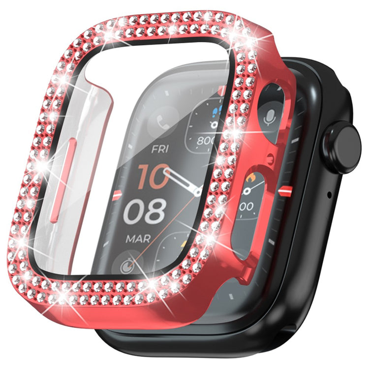 Apple Watch Series 4 / 5 / 6 / SE / SE (2022) 44mm Rhinestone Decor Electroplating Bump Resistant Watch Case with Tempered Glass Film - Red#serie_3