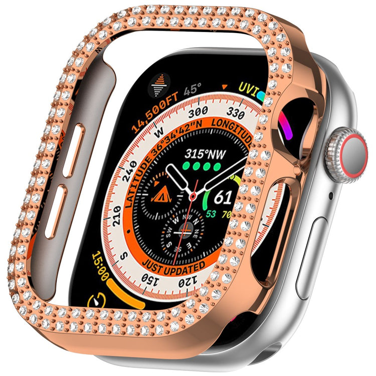 Apple Watch Series 10 46mm Double Row Rhinestone Decor Hollow-Out Cover Bump Resistant Watch Frame Case - Rose Gold#serie_1