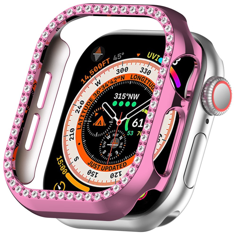 Apple Watch Series 10 46mm Single Row Rhinestone Decor Hollow-Out Cover Bump Resistant Watch Frame Case - Pink#serie_2