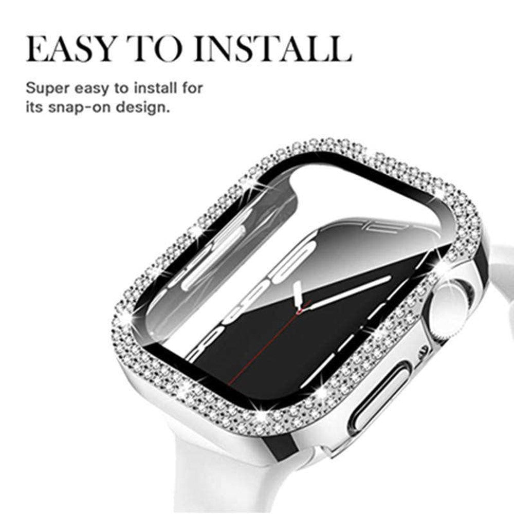 Apple Watch Series 9 8 7 41mm Watch Case Rhinestone Electroplating Frame with Tempered Glass Film - Gold#serie_5