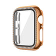 Apple Watch Series 9 / 8 / 7 45mm Watch Case Rhinestone Impact-Resistant Cover with Tempered Glass Screen Film - Rose Gold