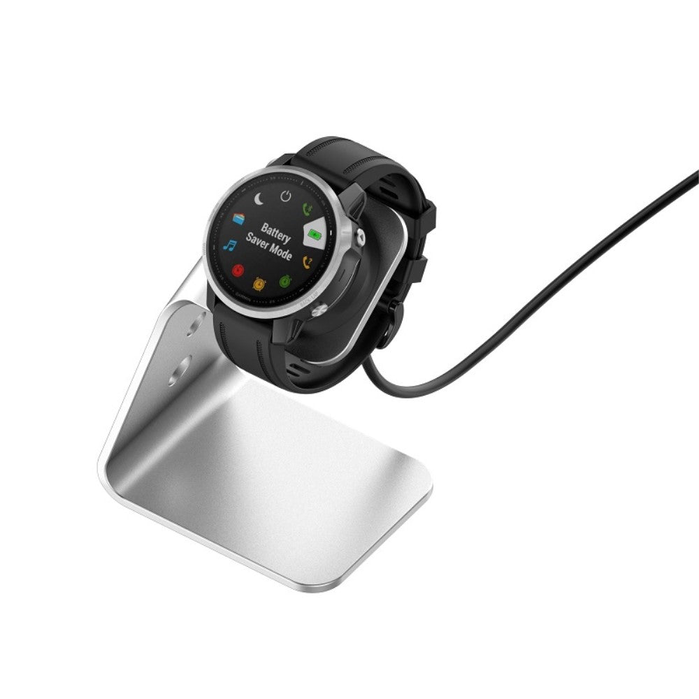 Metal Og Silikone Ladestation passer til Garmin Smartwatch - Sølv#serie_1