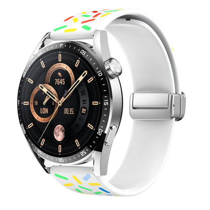 22mm Universal colorful pattern style silicone strap with silver buckle - White Rainbow#serie_2