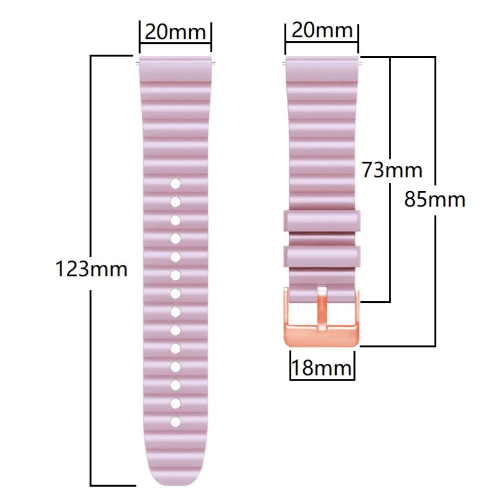 20mm Universal horizontal stripe style silicone strap with rose gold buckle - Light Khaki+Bright Pink#serie_7