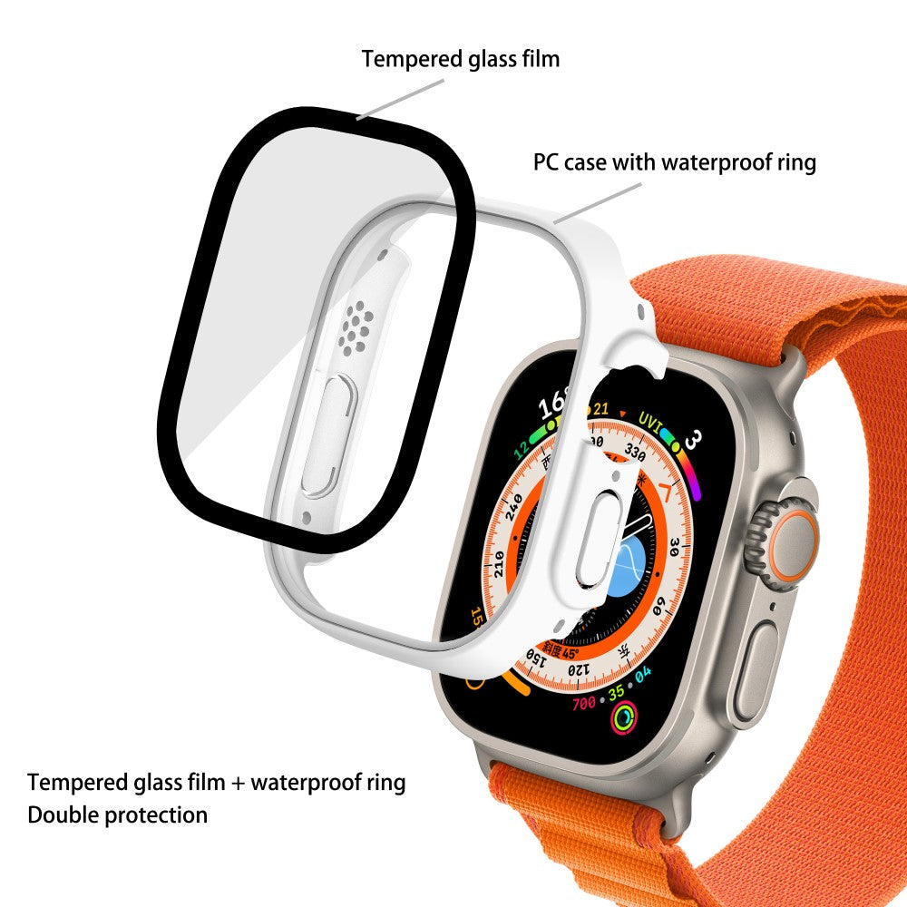 Mega Flot Apple Watch Ultra Cover med Skærmbeskytter i Plastik og Hærdet Glas - Hvid#serie_3