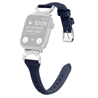 Smuk Ægte Læder Og Rhinsten Universal Rem passer til Apple Smartwatch - Blå#serie_2