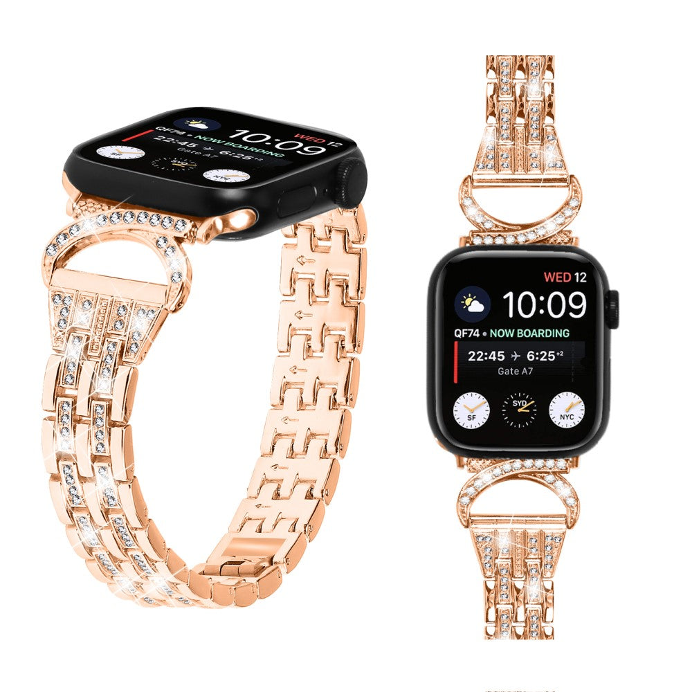 Vildt Fed Metal Og Rhinsten Universal Rem passer til Apple Smartwatch - Pink#serie_2