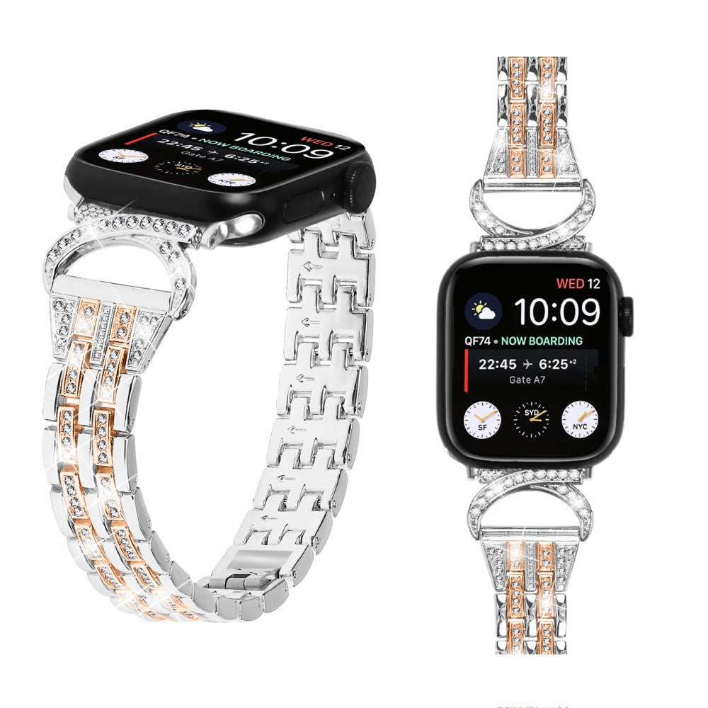 Vildt Fed Metal Og Rhinsten Universal Rem passer til Apple Smartwatch - Sølv#serie_3