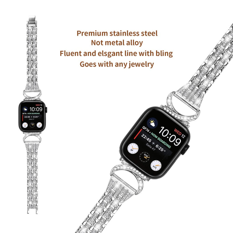 Vildt Fed Metal Og Rhinsten Universal Rem passer til Apple Smartwatch - Sølv#serie_4