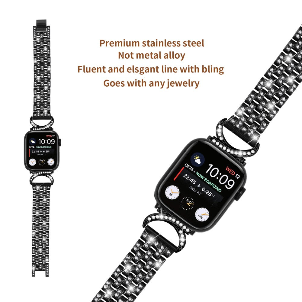 Super Sejt Metal Og Rhinsten Universal Rem passer til Apple Smartwatch - Sort#serie_1